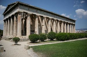 The flattest approach to the Temple of Hephaestus is from the northwest or southwest.
