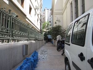 Alley leading to accessible entrance.