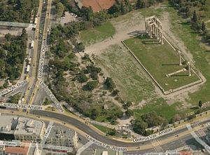 Aerial image of the Temple of Olympian Zeus (facing east).