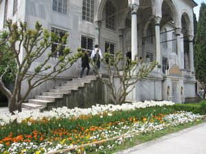 In the third courtyard, there are steps to get into the Library of Ahmet III.