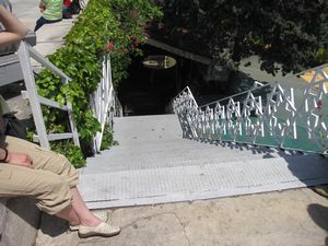 The cafe in the fourth courtyard has steps to reach it.