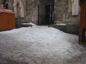 There is an accessible ramp at the back of the church.  Yes I needed help getting up it when it was covered in ice!