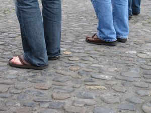 4 Star Sage Smooth cobblestone can slow you a down a little bit if you are in a wheelchair but you are in no danger of falling forward.