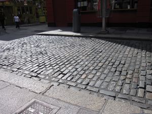 If a wheelchair user does not proceed slowly over 3 star smooth cobblestones, he/she can catch an edge and fall forward.