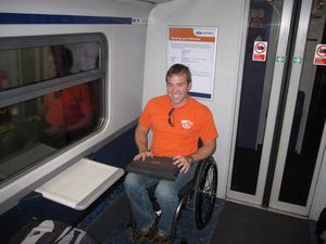 Some trains will have an open spot for wheelchair users.