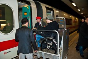 Boarding the train in Hannover in winter at night.  Cold traveling!