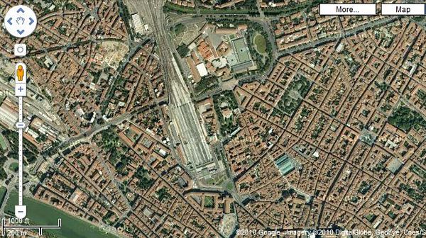 Example of a train station with a single entrance/exits for trains.  You can generally reach the train platform in a wheelchair (picture of Florence, Italy).