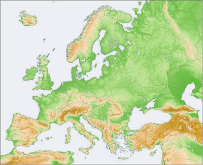 Topographic map of Europe