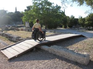 Wheelchair ramps like this one at the Ancient Agora help make ancient ruins disabled accessible.